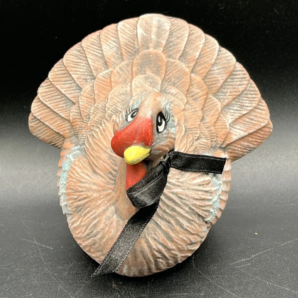 Vtg Hand Painted Ceramic Turkey Figurine Thanksgiving Decor Brown 4.5